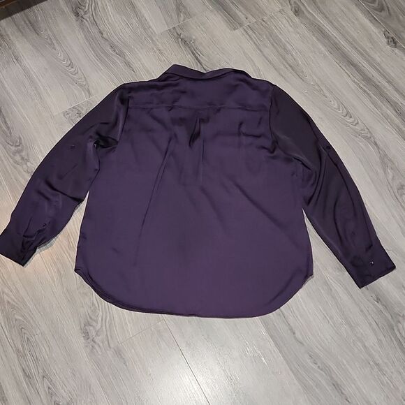 NY&Co Plum Purple Silky Long Sleeve Button Top - Picture 6 of 6